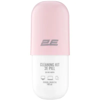 Tozalash toʻplami 2E PILL uchun ofis texnikasi (Liquid 140ml + salfetka 20sm), White-pink