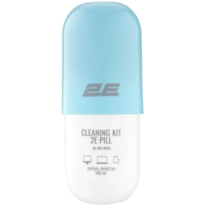2E PILL tozalash to‘plami orgtexnika uchun (140ml suyuqlik + 20sm salfetka), White-blue