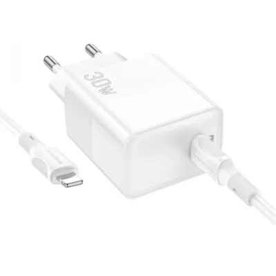 Сетевое Зарядное Устройство Borofone BA77A Insightful PD / QC 30W Type-C to lightning, White