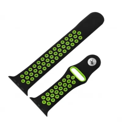 Silicone 42-44 mm iWatch Sport Band Black Green tasmachasi