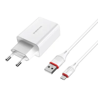 Зарядное устройство Borofone BA21A QC 3.0 18W + кабель Type-C , White