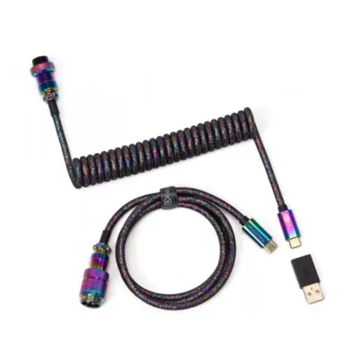 Cabel Type-A/Type-C Keychron Premium Coiled Aviator Cable-Straight Rainbow Palted black