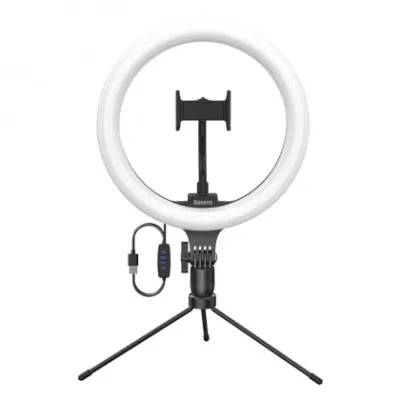 Baseus Live Stream Holder-table Stand (10-inch Light Ring) – smartfon ushlagichli nur-diodli halqasimon chiroq (Qora)