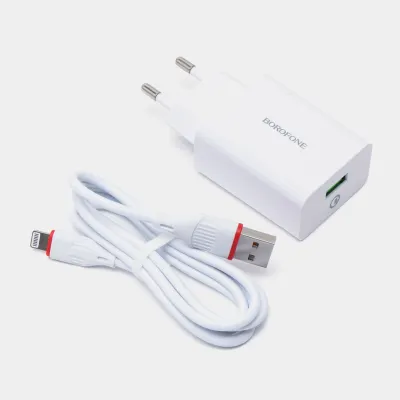 Зарядное устройство Borofone BA21A QC 3.0 18W + кабель Lightning