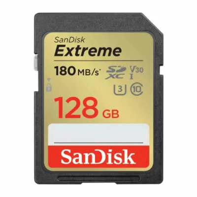 SanDisk Extreme SDXC UHS-I Class 10 V30 180MB/s 128GB xotira kartasi